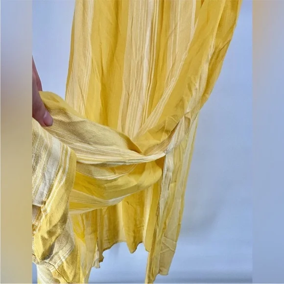 O'Neill Mustard Sunflower Yellow Off-Shoulder 2 Slit Beach Coastal Maxi Dress L - Picture 2 of 6